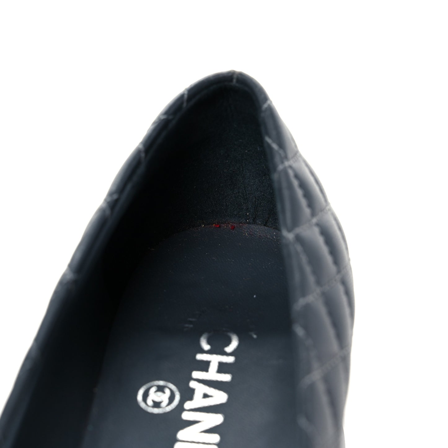 Lambskin Quilted Cap Toe CC Ballerina Flats 38 Charcoal Black