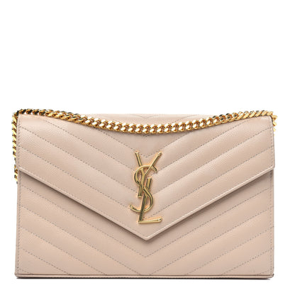 Saint Laurent Grain De Poudre Matelasse Chevron Monogram Chain Wallet Nude Powder 1 of 4