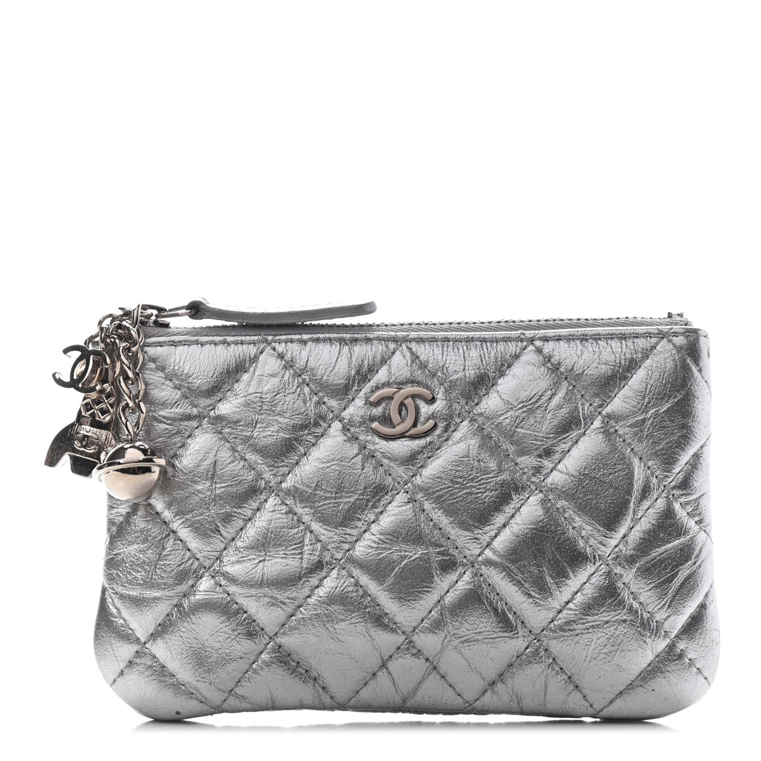 Chanel Metallic Calfskin Quilted Small Cosmo Cosmetic Case Silver 1 of 9