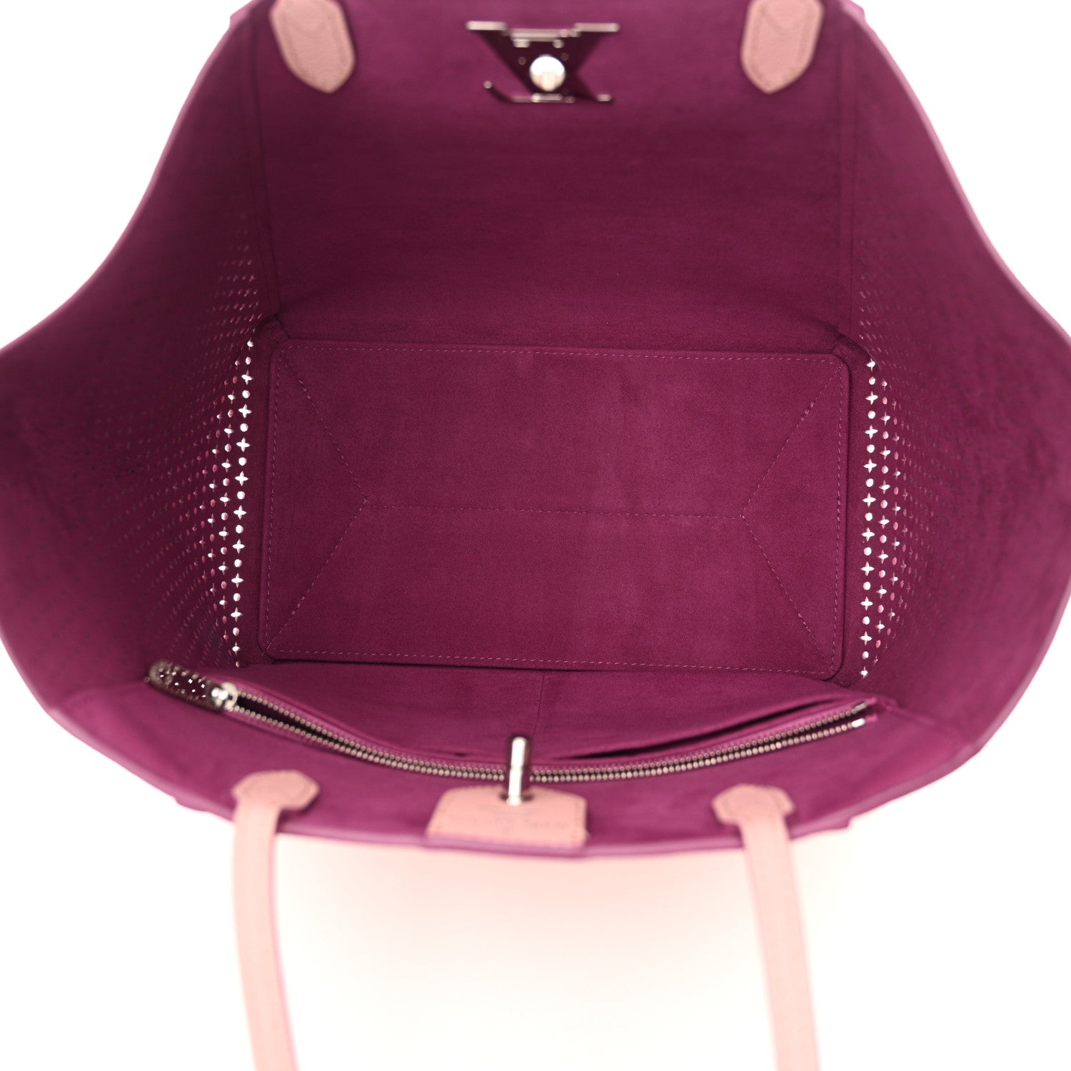 Louis Vuitton Calfskin Perforated Lockme Cabas Rose Poudre Creme 5 of 18