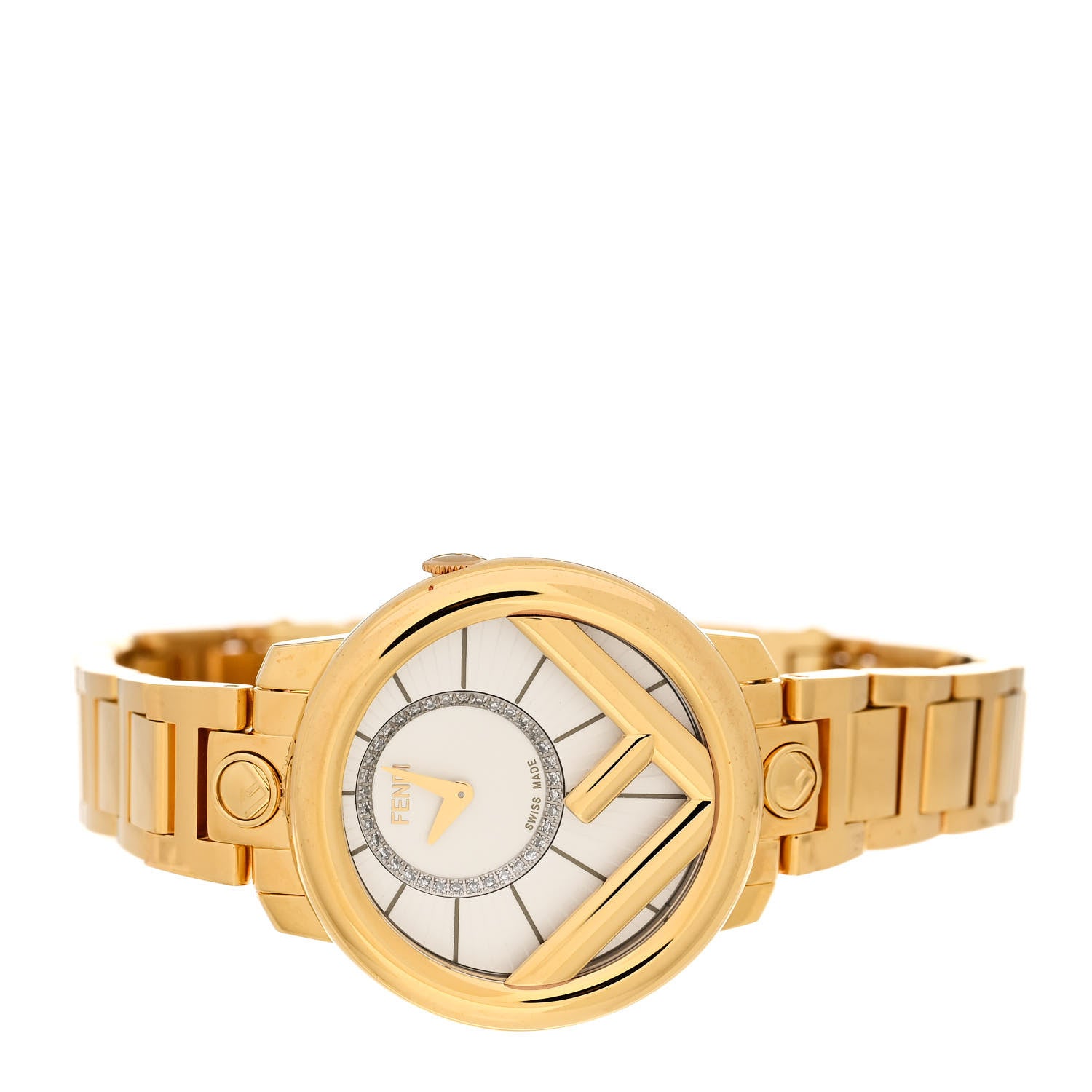 Fendi Stainless Steel Diamond 28mm Run Away Quartz Watch Gold 2 of 7