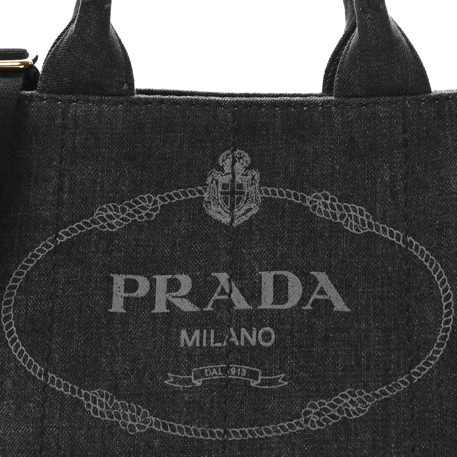 Prada Denim Small Logo Tote Black 7 of 9
