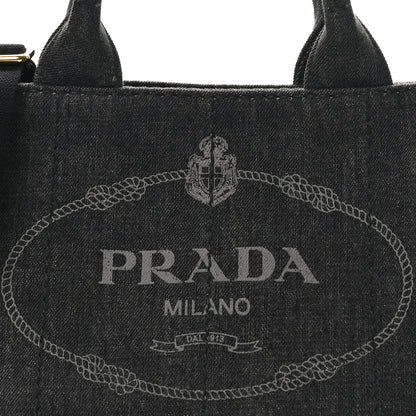 Prada Denim Small Logo Tote Black 7 of 9