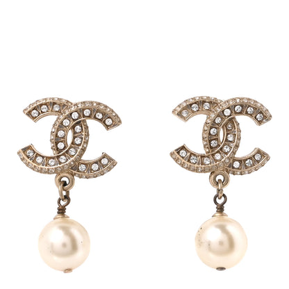 Chanel Crystal Pearl CC Drop Earrings Gold 1 of 5