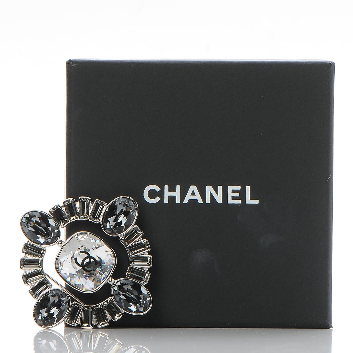 Baguette Crystal CC Brooch Silver