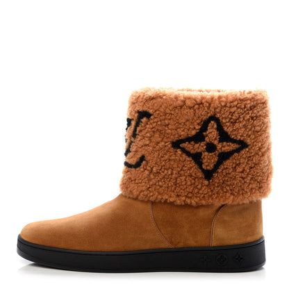 Louis Vuitton Suede Calfskin Shearling Snowdrop Flat Ankle Boot 40 Cognac 1 of 10