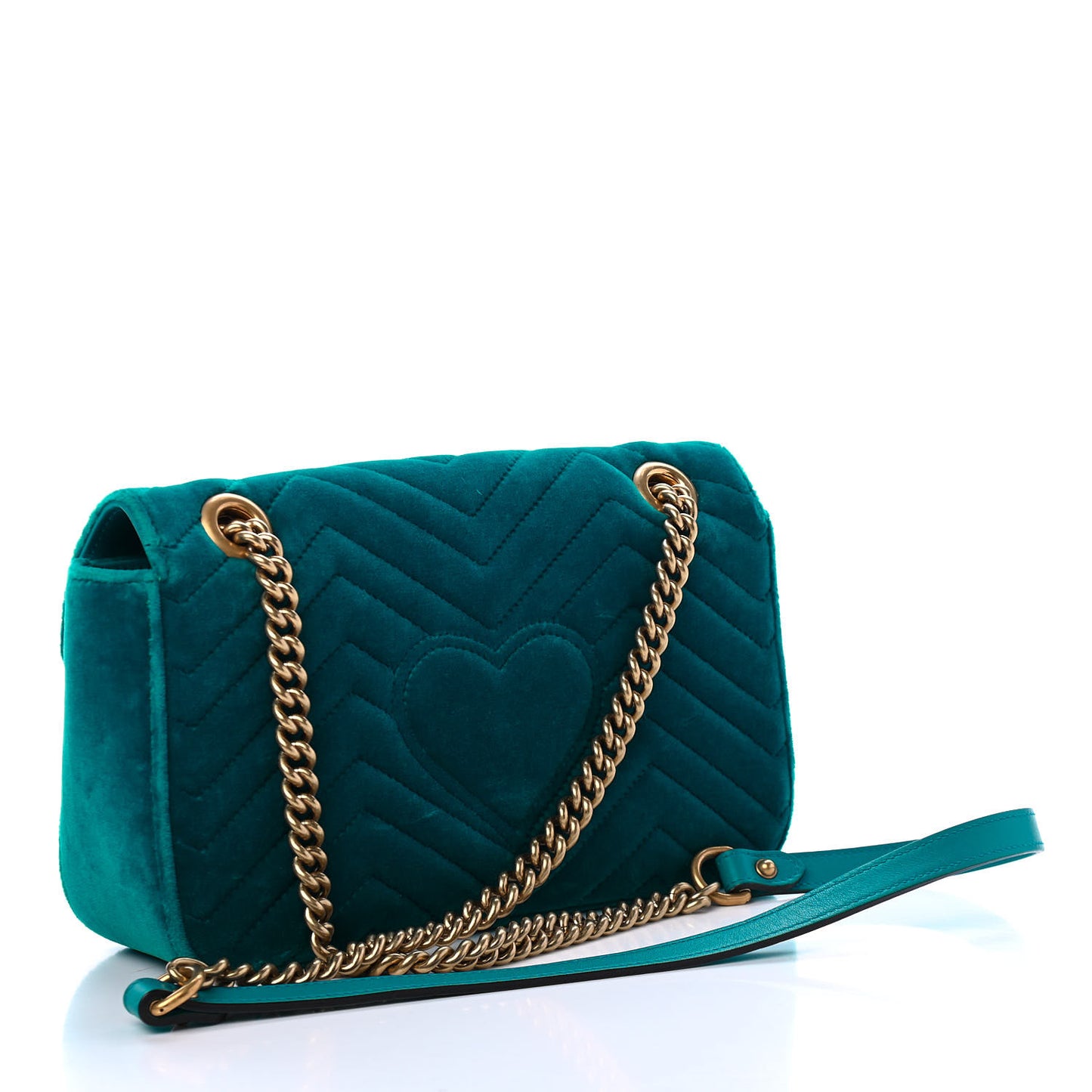 Velvet Matelasse Small GG Marmont Shoulder Bag Pavone Cyan