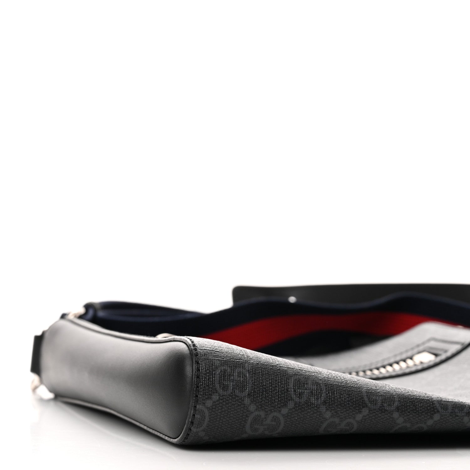 Gucci GG Supreme Monogram Web Small Flat Messenger Bag Black Grey 7 of 11
