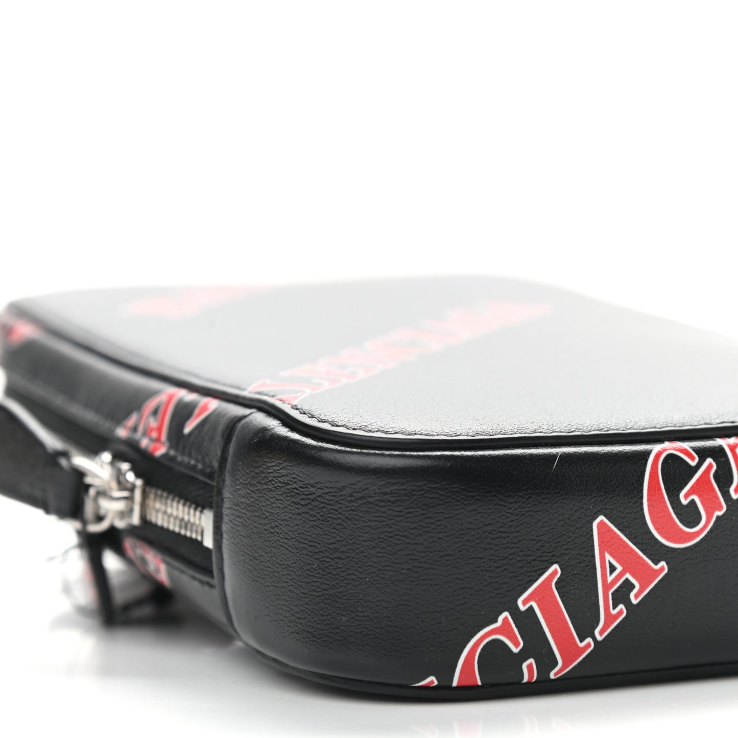 Calfskin Logo Print Cash Phone Holder Bag Black Red
