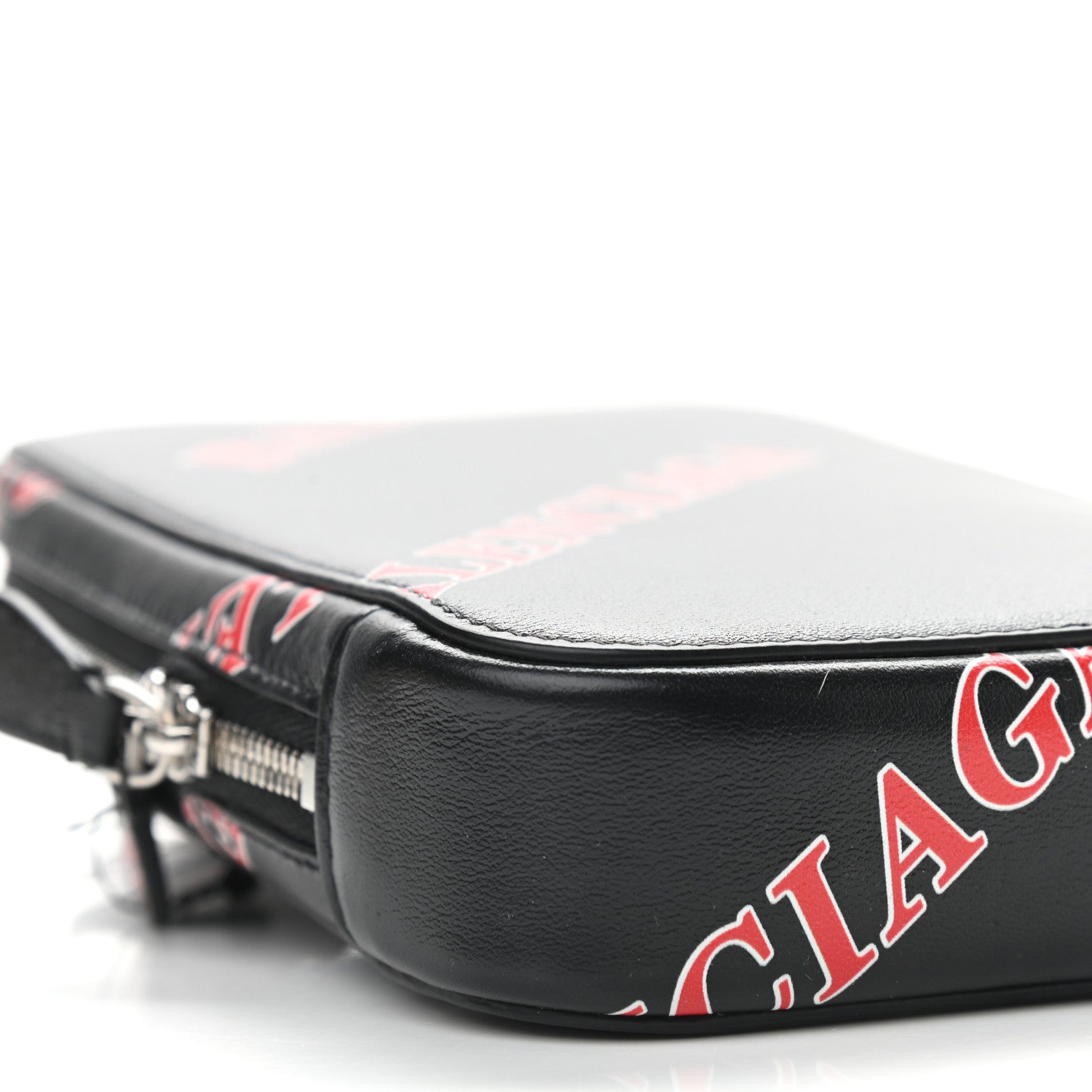 Balenciaga Calfskin Logo Print Cash Phone Holder Bag Black Red 7 of 8