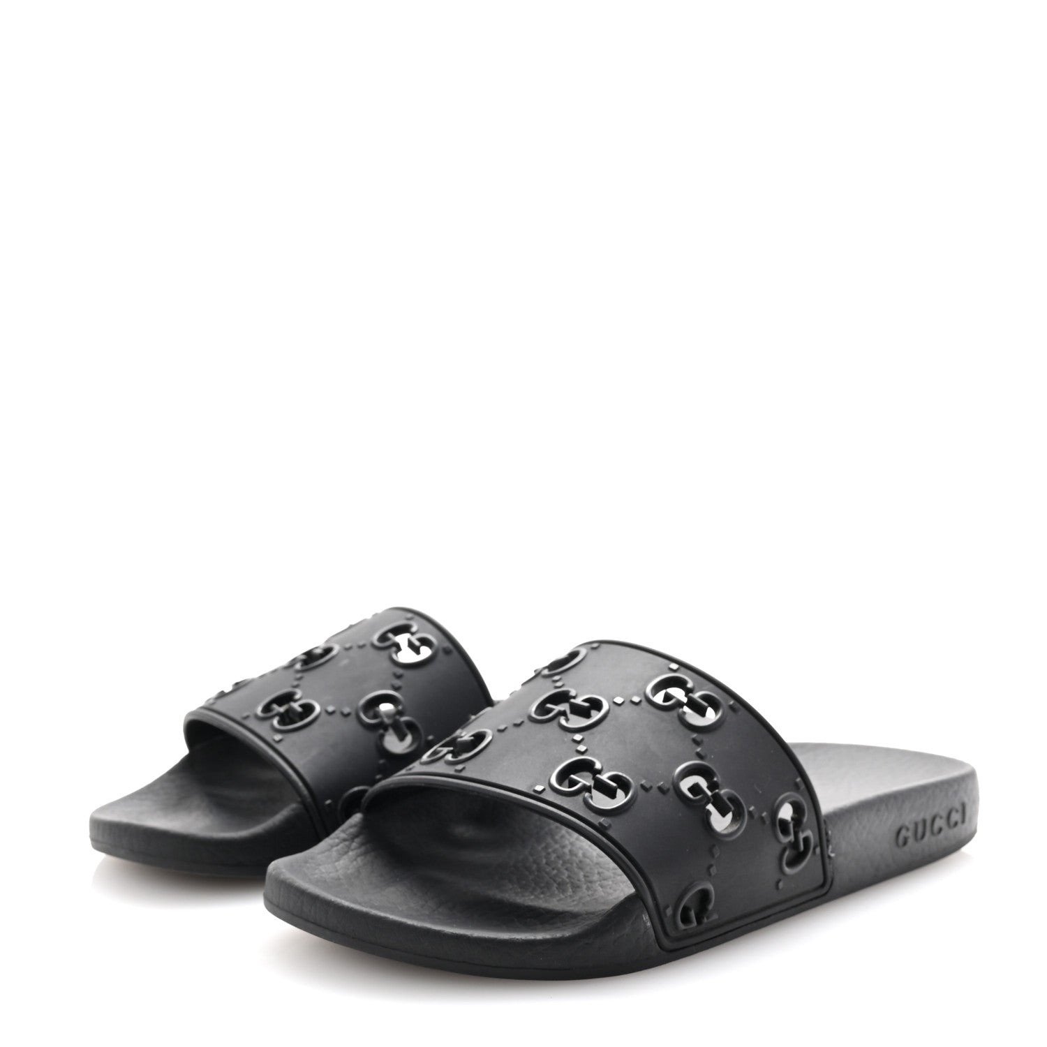 Gucci Rubber GG Monogram Perforated Womens Slide Sandals 35 Black 4 of 8