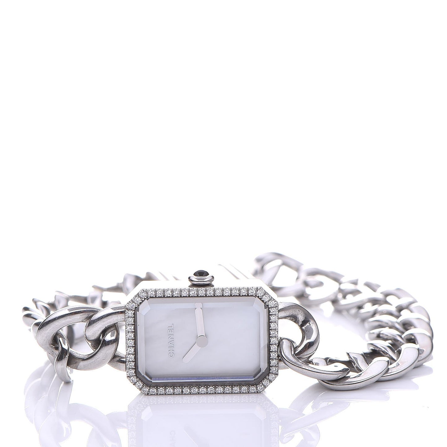 Stainless Steel Diamond Bezel Mother of Pearl 16mm Chain Premiere Quartz Watch