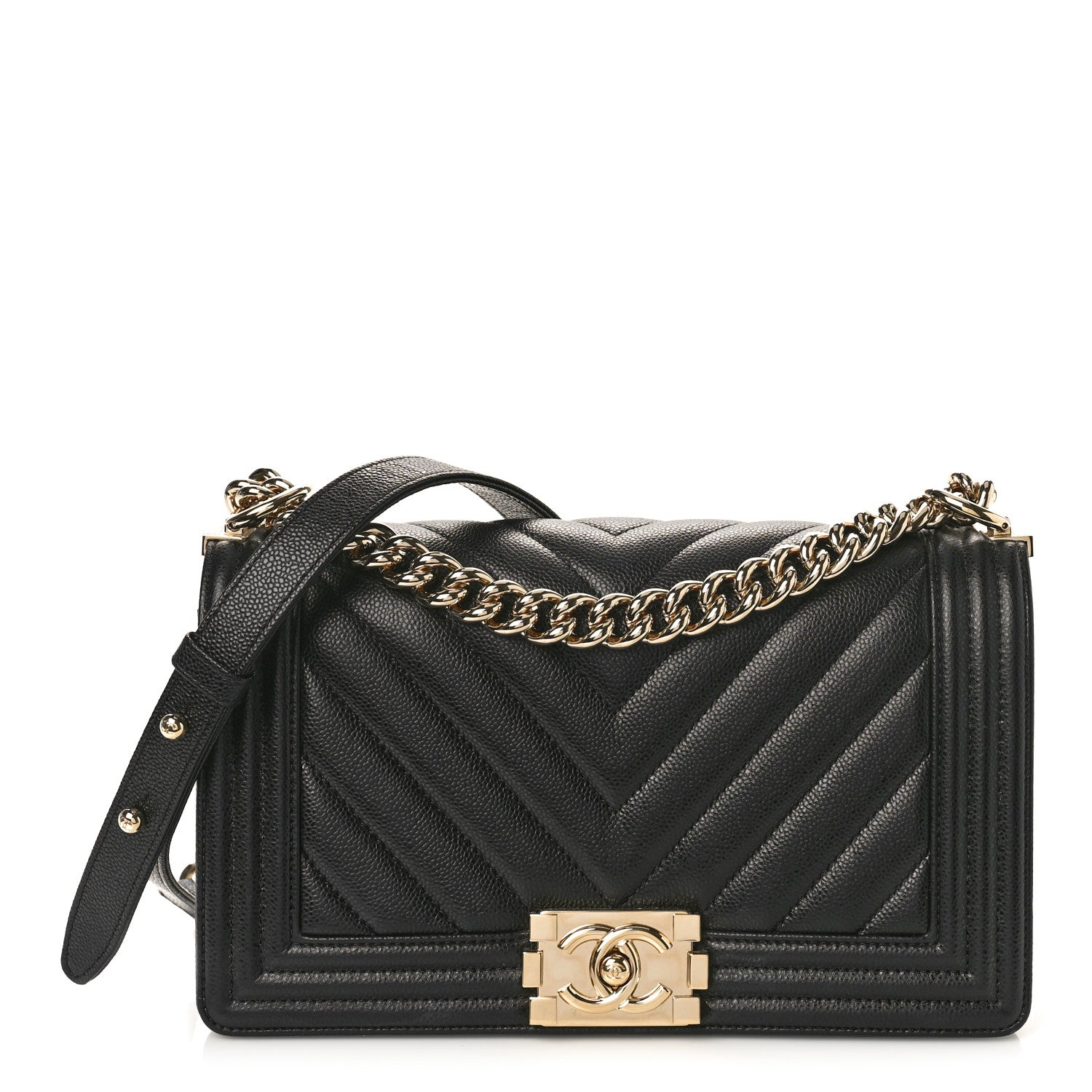 Chanel Caviar Chevron Quilted Medium Boy Flap Black 1 of 9