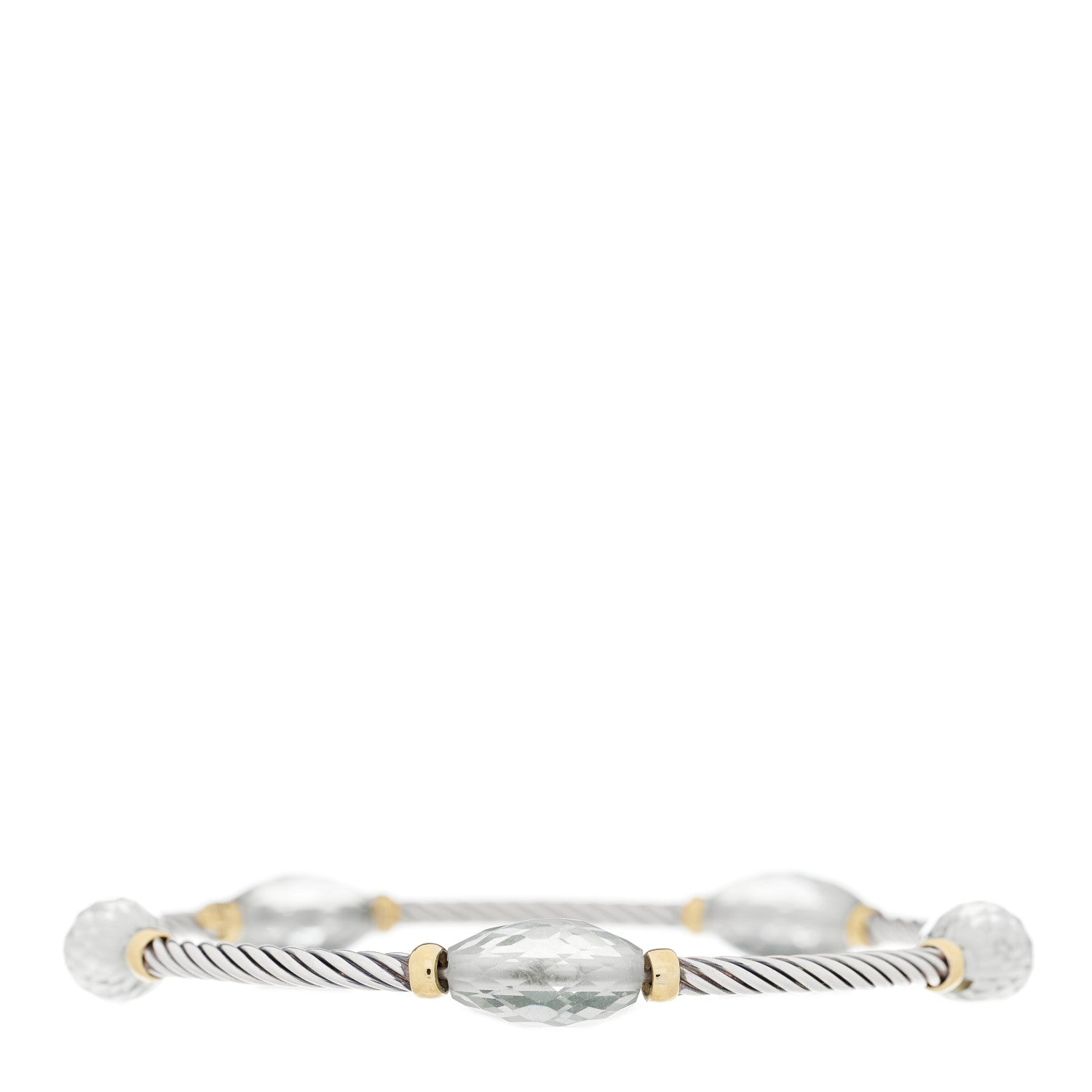 David Yurman Sterling Silver 18K Yellow Gold Prasiolite Station Bangle Bracelet 1 of 4