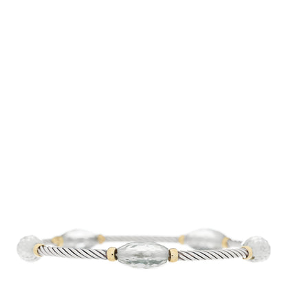 David Yurman Sterling Silver 18K Yellow Gold Prasiolite Station Bangle Bracelet 1 of 4