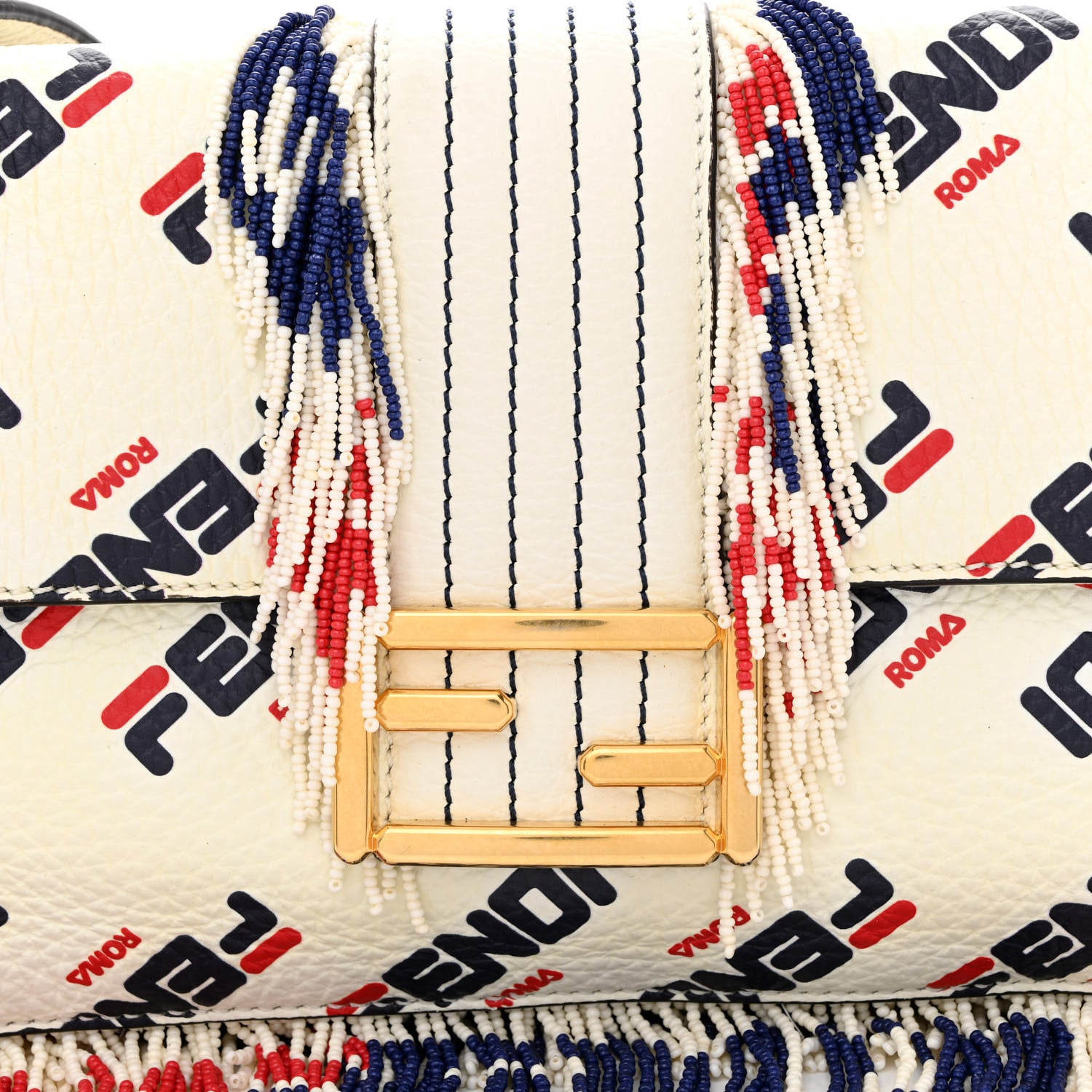 Fendi X FILA Calfskin Mania Fringe Baguette White 7 of 10
