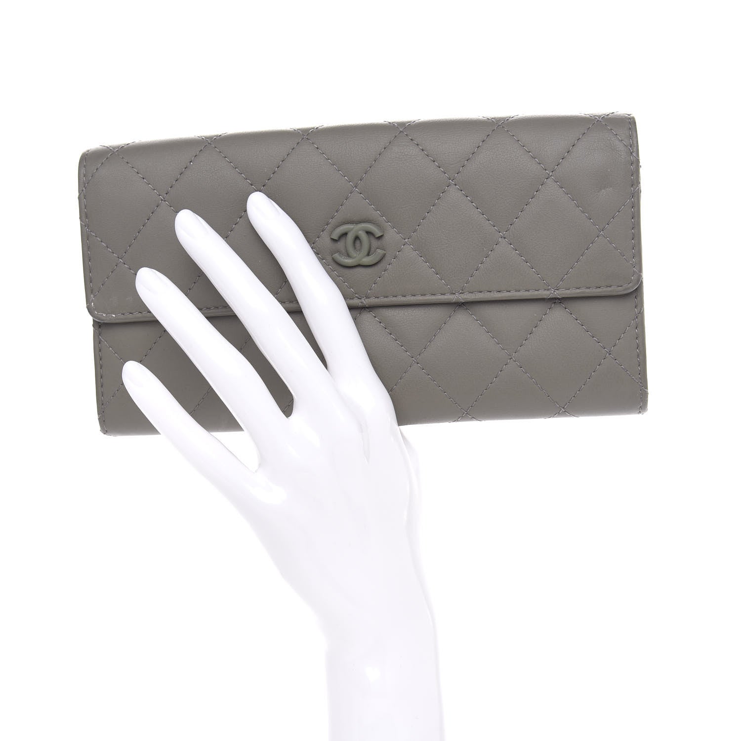 Chanel Calfskin Quilted Large Gusset Flap Wallet Grey 2 of 12