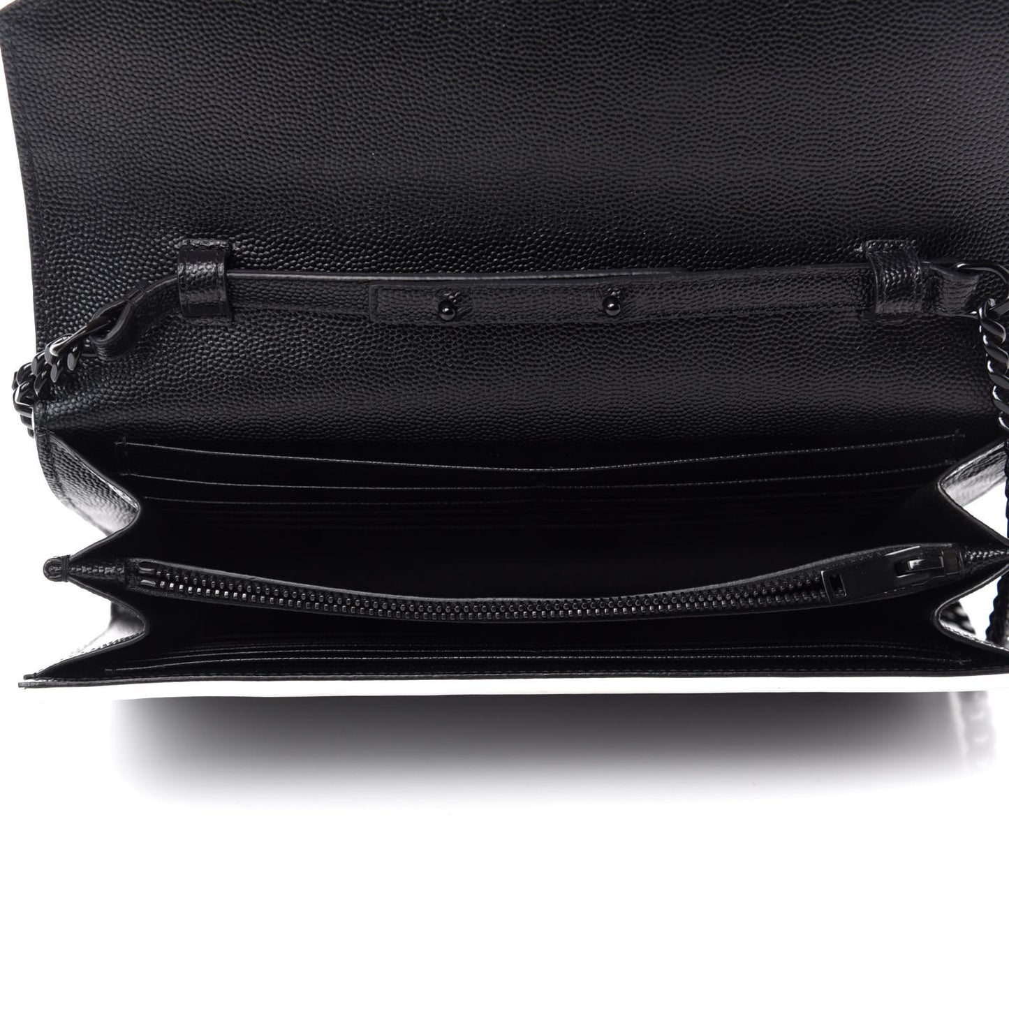 Grain De Poudre Matelasse Chevron Monogram Chain Wallet Black White