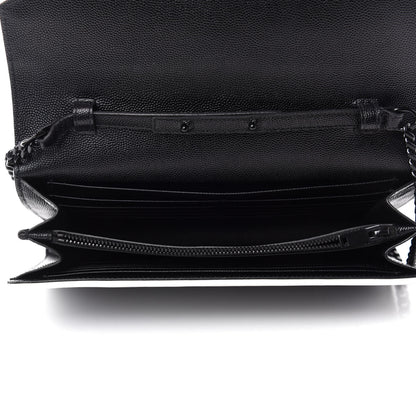 Saint Laurent Grain De Poudre Matelasse Chevron Monogram Chain Wallet Black White 5 of 11