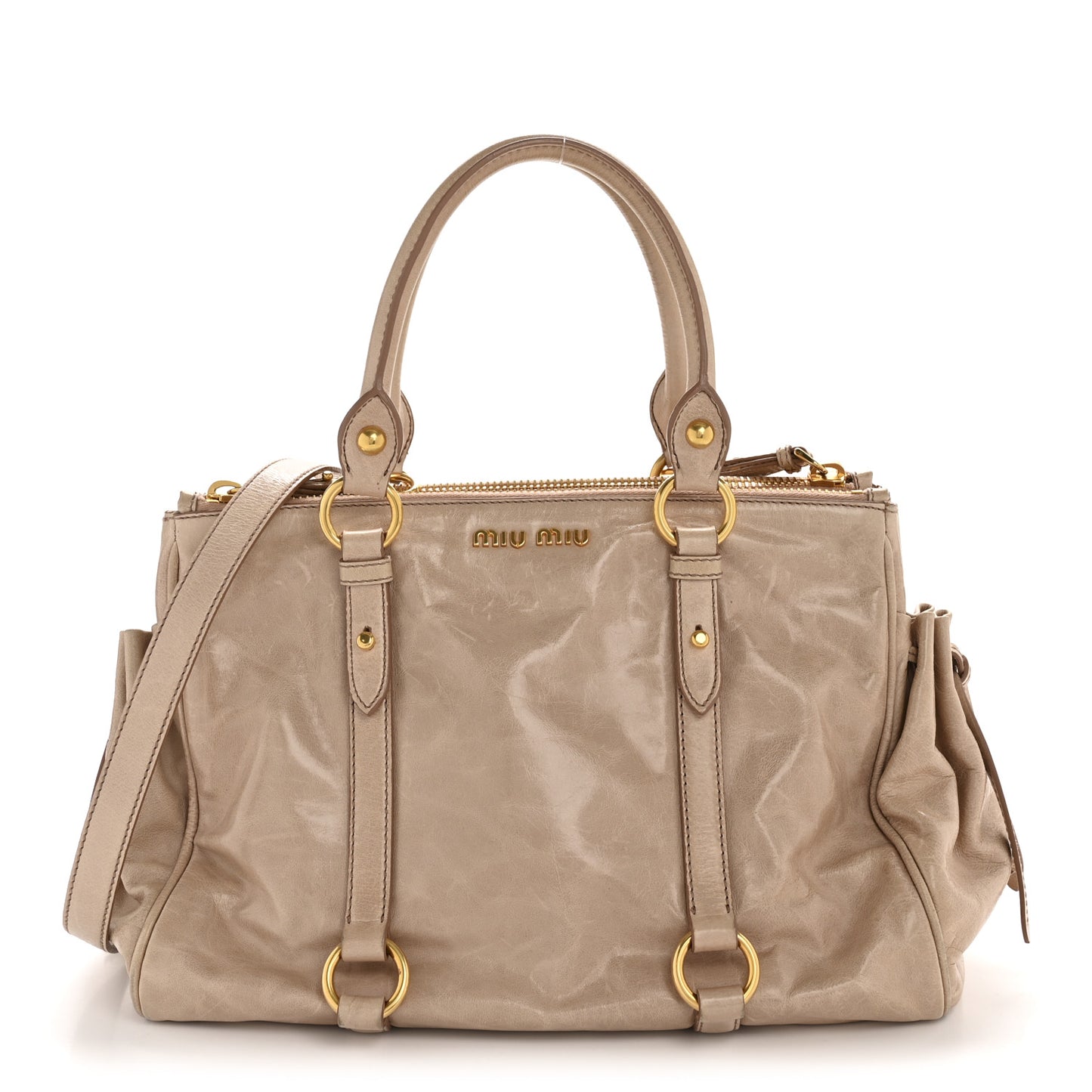 Vitello Shine Double Zip Tote Cammeo