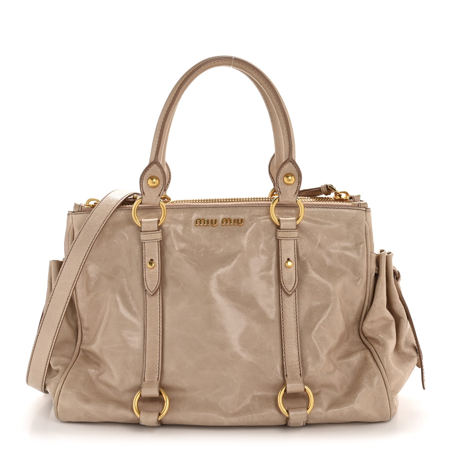 Miu Miu Vitello Shine Double Zip Tote Cammeo 1 of 15