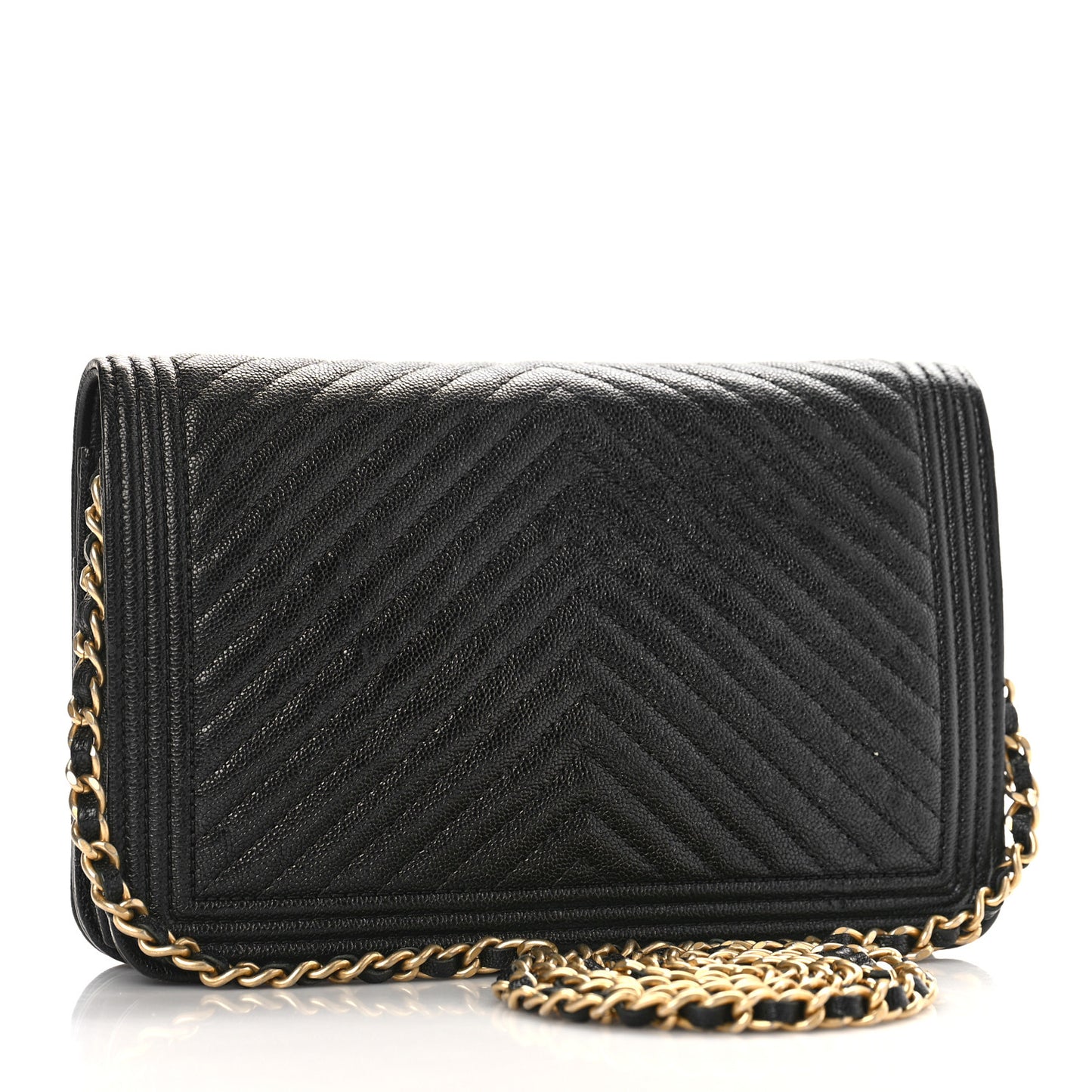 Caviar Chevron Quilted Boy Wallet On Chain WOC Black