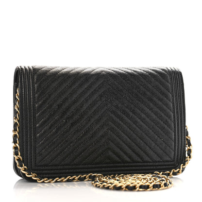 Chanel Caviar Chevron Quilted Boy Wallet On Chain WOC Black 3 of 11