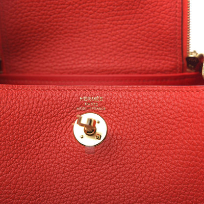 Hermes Taurillon Clemence Mini Lindy 20 Rouge De Coeur 8 of 11