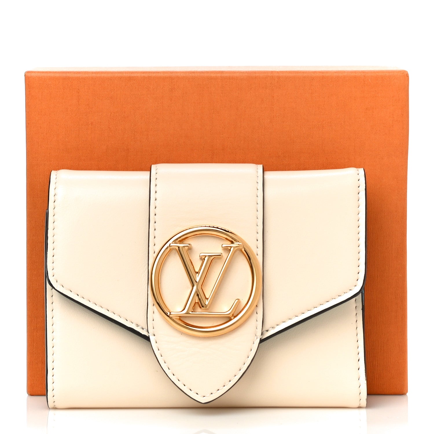Louis Vuitton Smooth Calfskin LV Pont 9 Compact Wallet Creme 10 of 10