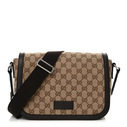 Gucci Monogram Flap Messenger Bag Beige Dark Brown 1 of 14
