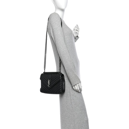Saint Laurent Sheepskin Matelasse Chevron Monogram Medium College Bag Black 2 of 10