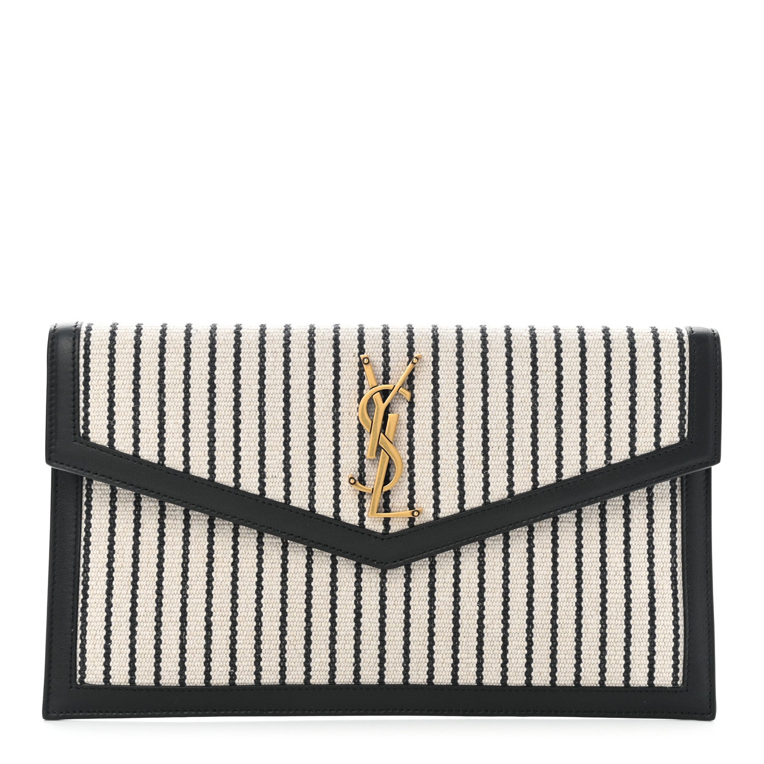 Saint Laurent Canvas Striped Uptown Pouch Beige Black 1 of 7