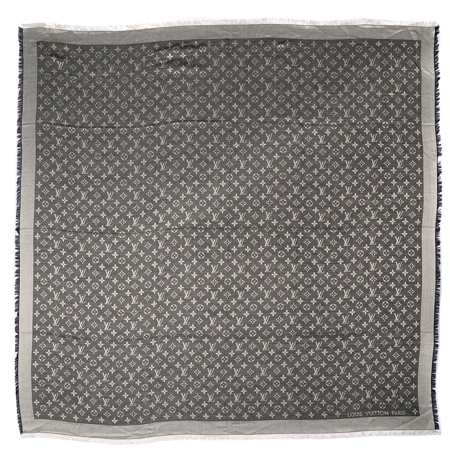 Silk Wool Monogram Denim Shawl Black