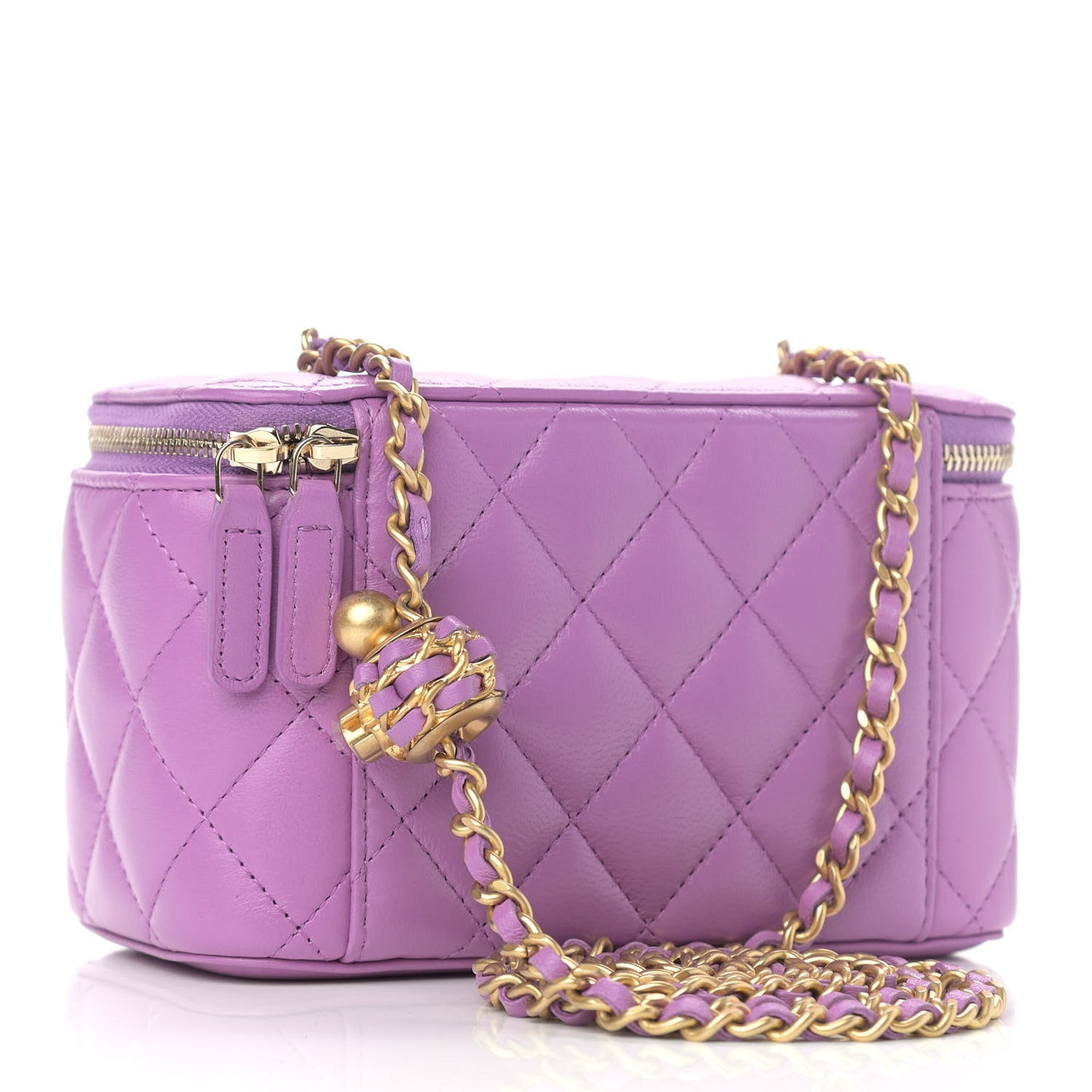 Lambskin Quilted Pearl Crush Small Vanity Case With Chain Purple
