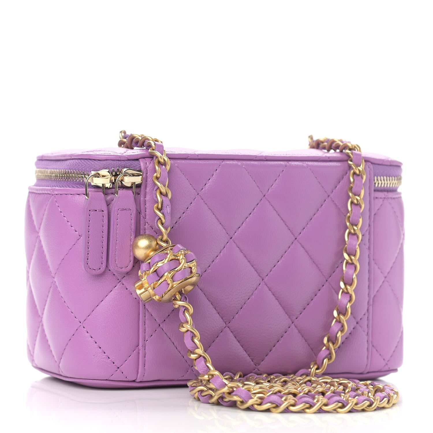 Chanel Lambskin Quilted Pearl Crush Small Vanity Case With Chain Purple 3 of 11