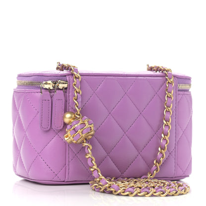 Chanel Lambskin Quilted Pearl Crush Small Vanity Case With Chain Purple 3 of 11