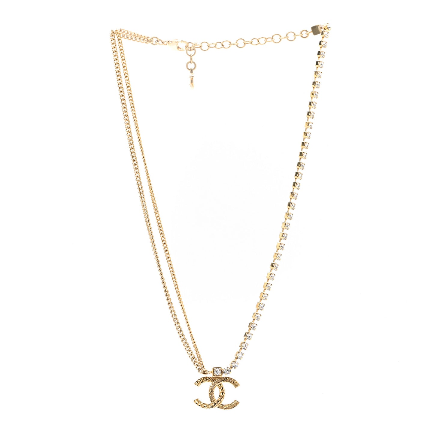 Metal Crystal Quilted CC Pendant Necklace Gold