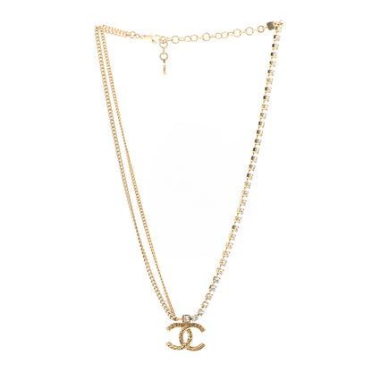 Chanel Metal Crystal Quilted CC Pendant Necklace Gold 3 of 6