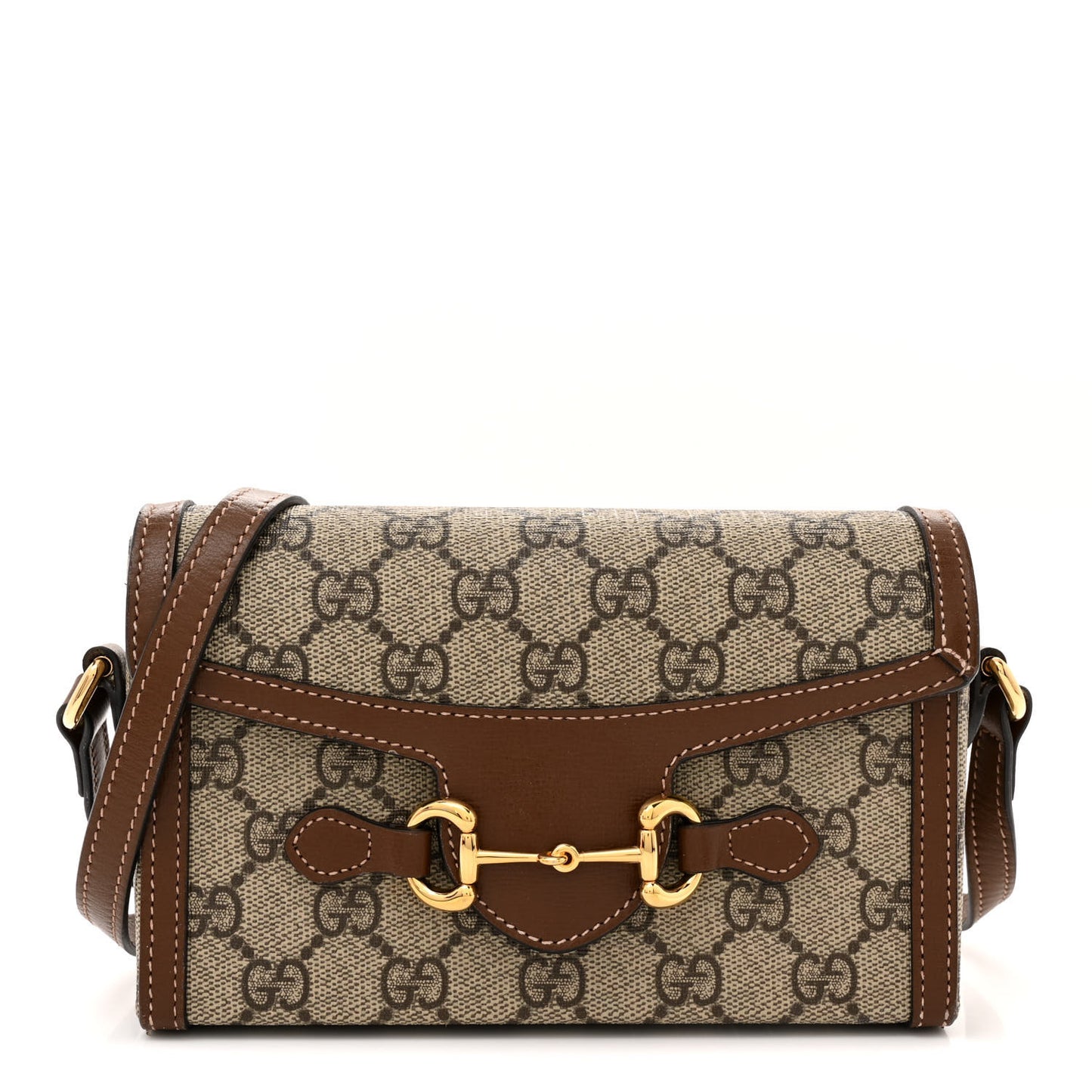 GG Supreme Monogram Mini Horsebit 1955 Shoulder Bag Beige Brown Sugar