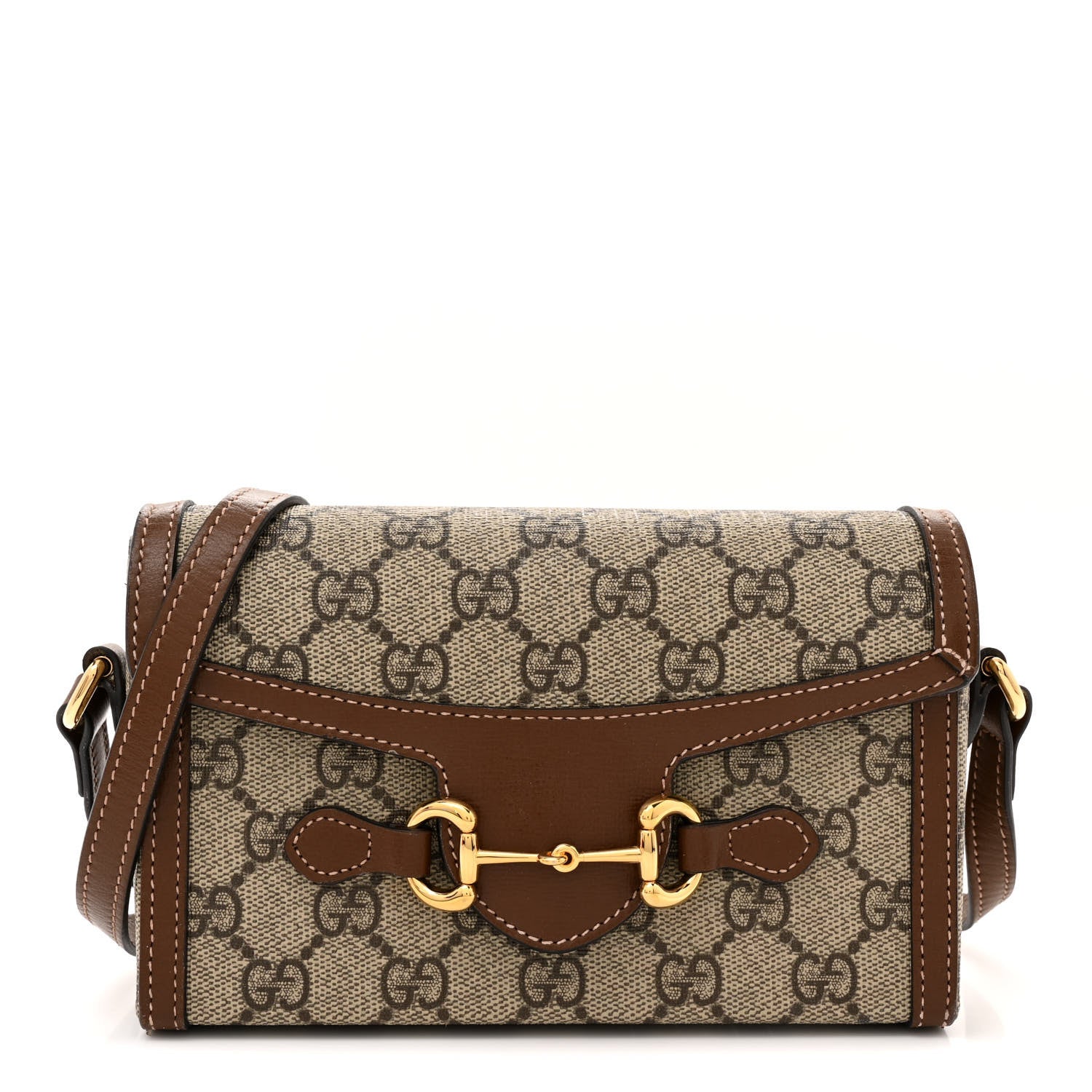 Gucci GG Supreme Monogram Mini Horsebit 1955 Shoulder Bag Beige Brown Sugar 1 of 14