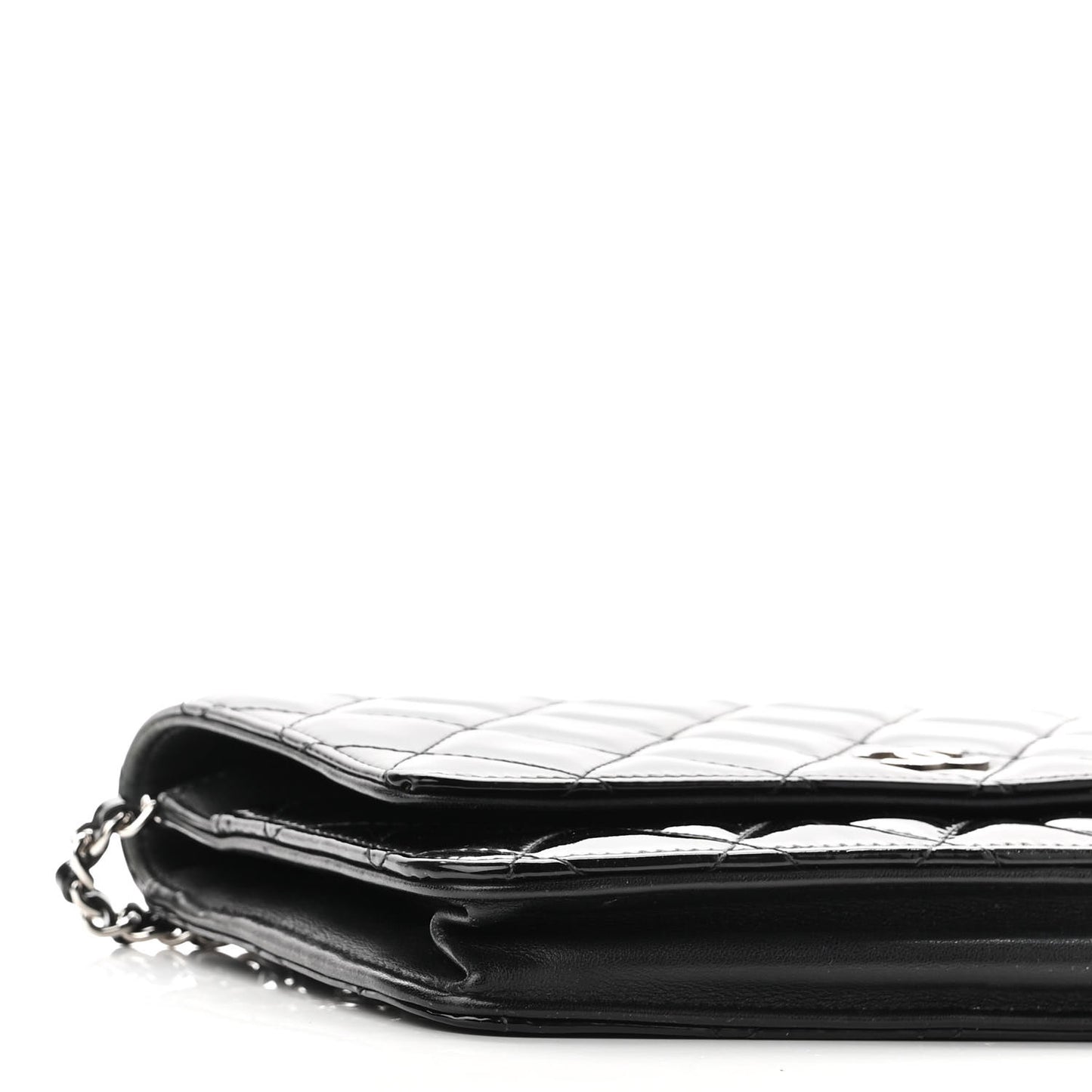 Patent Quilted Wallet On Chain WOC Black