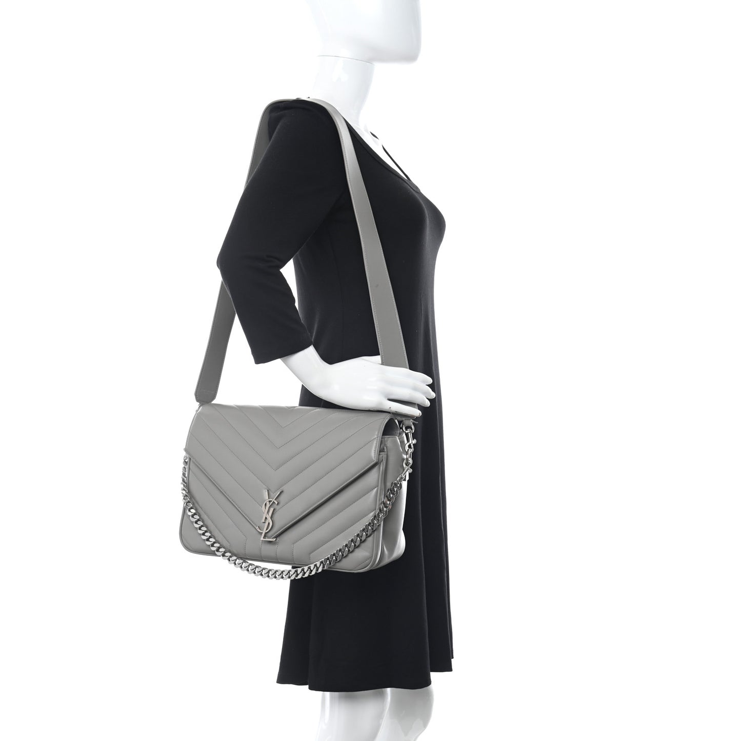 Calfskin Y Quilted Monogram Loulou Shoulder Bag Pearl Grey