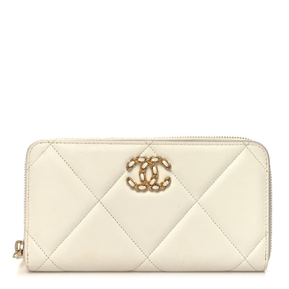 Chanel Shiny Goatskin Quilted 19 Long Zipped Around Wallet White 1 of 15
