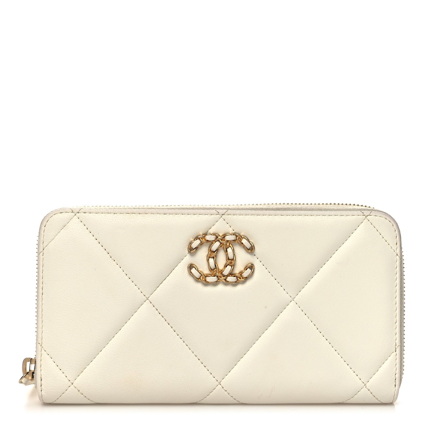 Shiny Goatskin Quilted 19 Long Zipped Around Wallet White