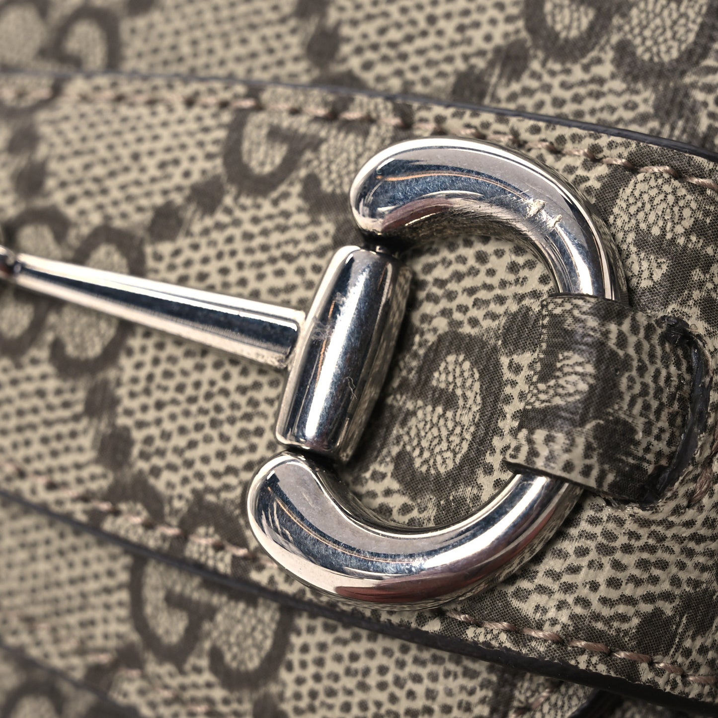 GG Supreme Monogram Mini Horsebit 1955 Asymmetric Shoulder Bag Beige Ebony