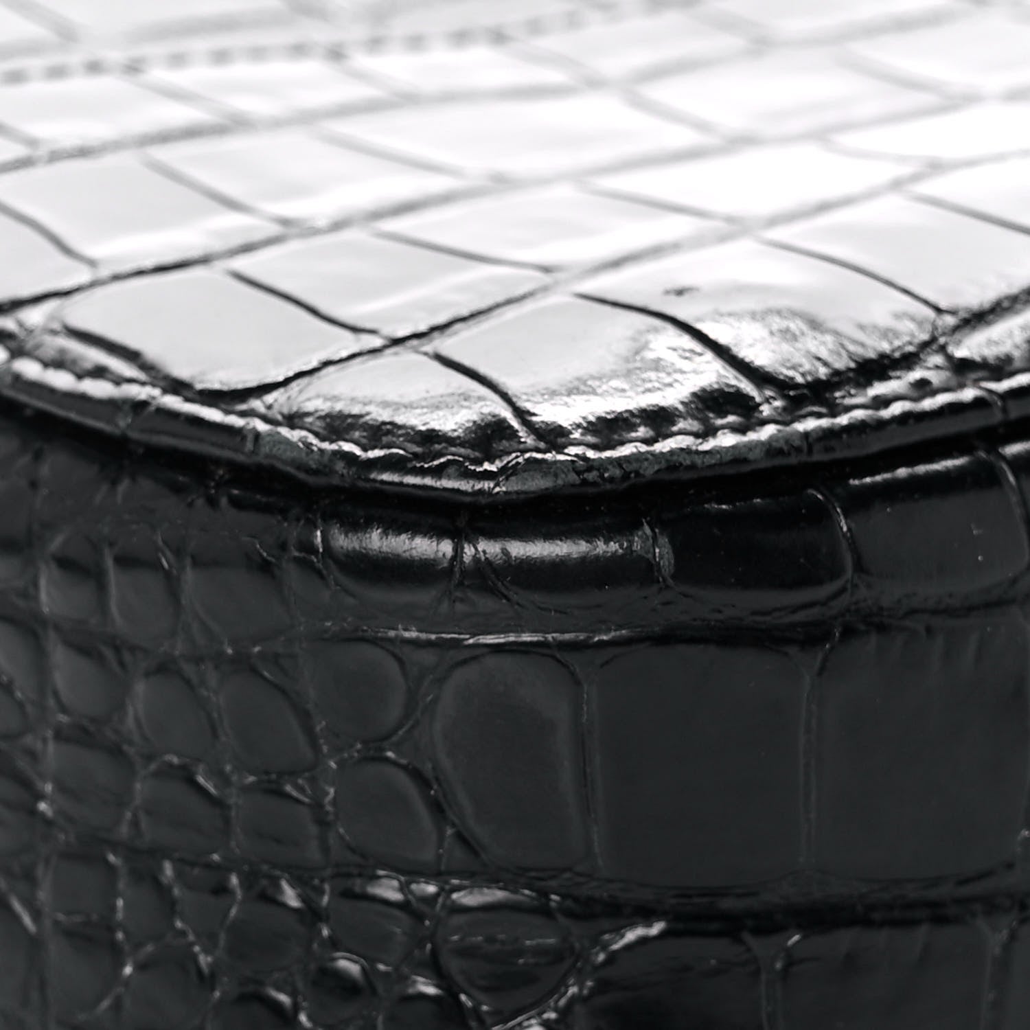 Balenciaga Shiny Calfskin Logo Crocodile Embossed XS Everyday Camera Bag with Handle Black 11 of 17