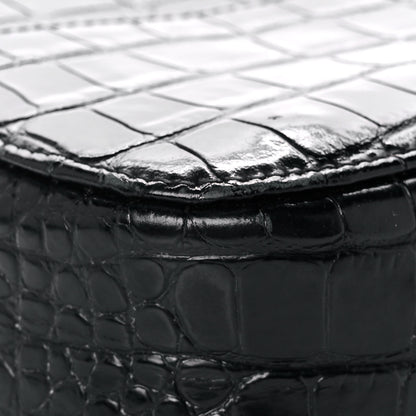Balenciaga Shiny Calfskin Logo Crocodile Embossed XS Everyday Camera Bag with Handle Black 11 of 17
