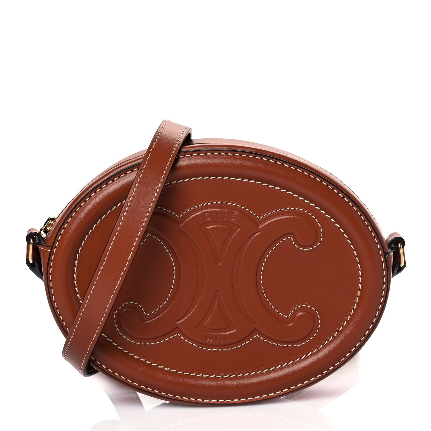 Smooth Calfskin Cuir Small Triomphe Oval Crossbody Purse Tan