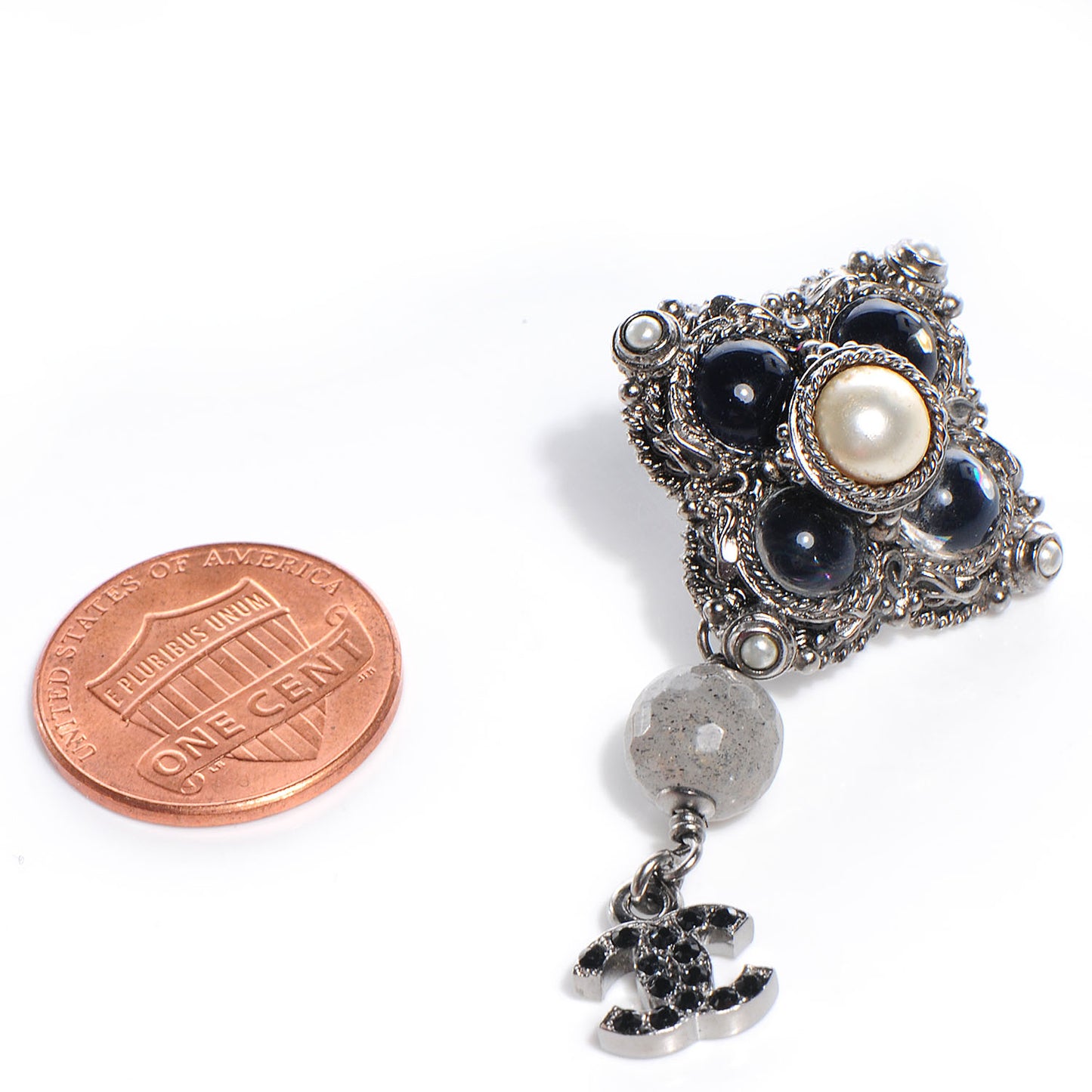 Pearl CC Drop Clip On Earrings Black