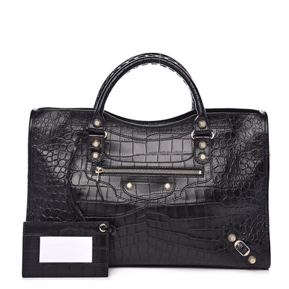 Balenciaga Calfskin Crocodile Embossed Giant 12 Gold Hardware City Black 1 of 9